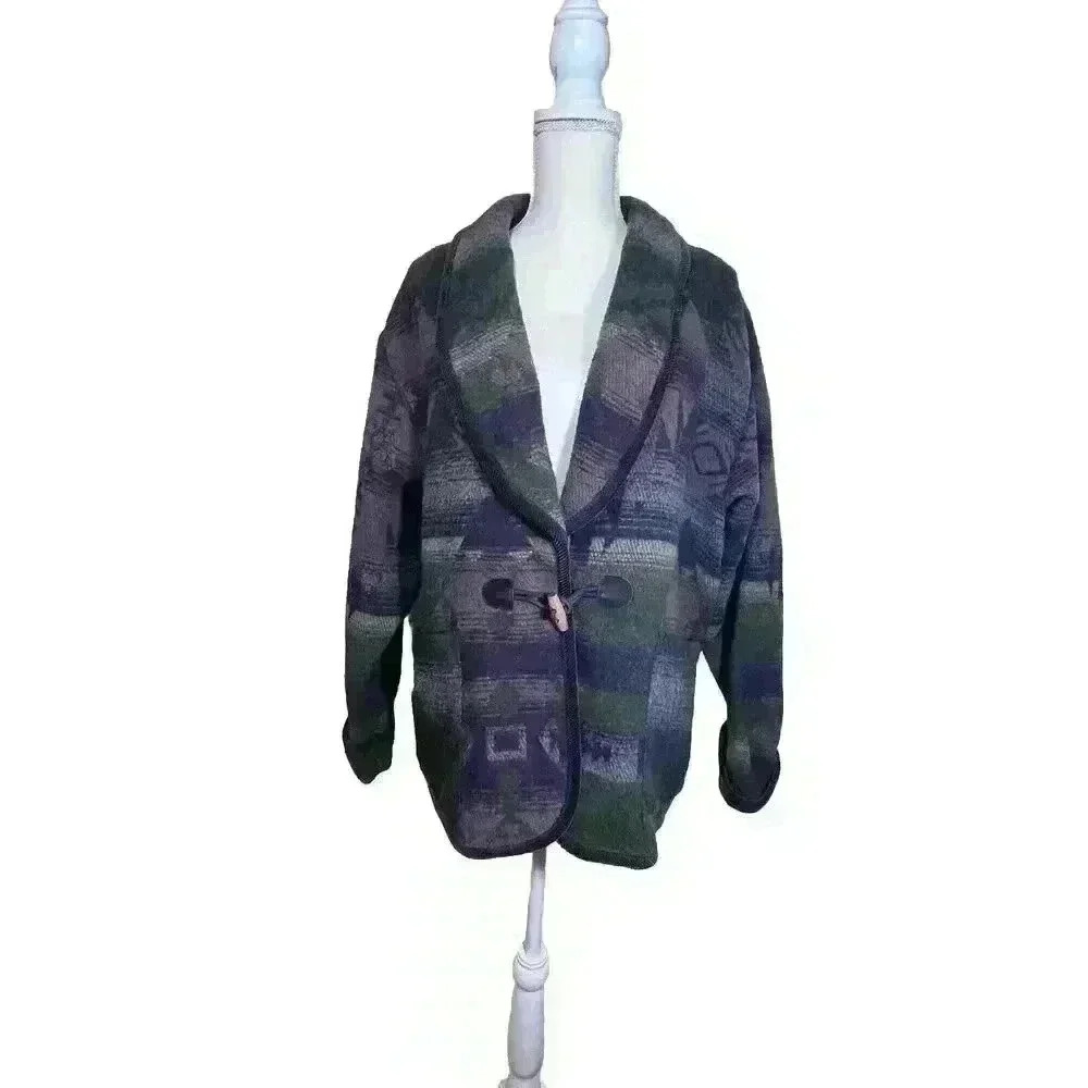 Vintage Coldwater Creek Wool Blanket Aztec Southwestern Sweater Jacket Size XL